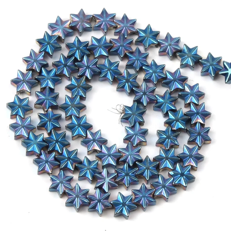 7x8 мм Разноцветные шестигранные бусины в форме звезды из натурального камня, гематитовые бусины, свободные бусины для изготовления ювелирных изделий своими руками - Цвет: Light Blue