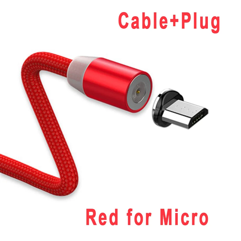 Red for Micro Вы первый Usb-c кабель Micro USB Магнитный кабель type C провод для iPhone металлический штекер светодиодный зарядный кабель 1 м/2 м для Android ios - Цвет: Red for Micro