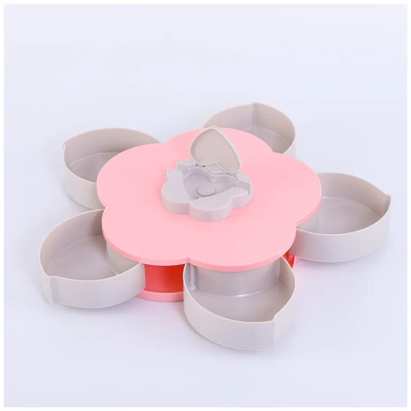 Pink single layer Многофункциональный поднос для закусок с цветком, вращающаяся коробка для конфет, орехов, сушеных фруктов, вечерние контейнеры для хранения еды - Цвет: Pink single layer