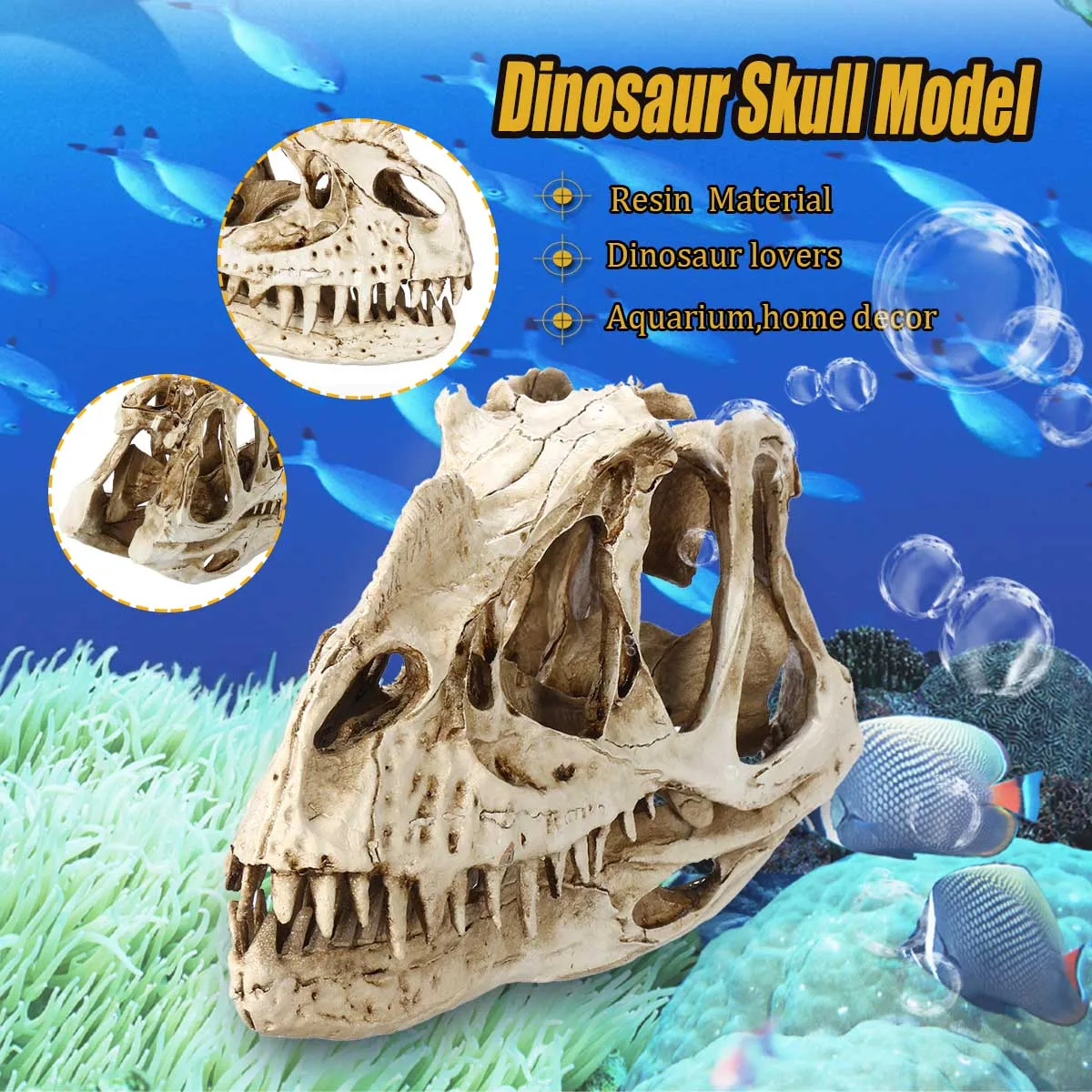 

Resin Dinosaur Skull Model Skeleton Head Figurine Sculpture Ceratosaurus Handicrafts Statues Home Decoration Gift