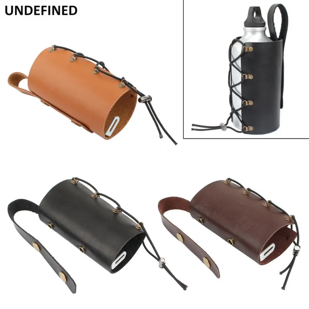 Motorcycle Bicycle Drink Holder Leather Water Bottle Cup Support Stand