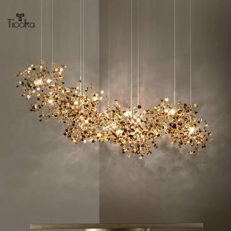 Tiooka G9 LED Pendant Light Chrome/Gold Lighting Stainless Steel Leaf Ceiling Hanging Lamp for Living Room/Bedroom Home Art Deco