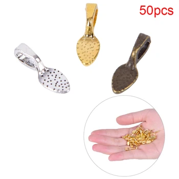 

50pcs/set Tibetan Alloy Spoon Glue On Bails Leaf Flat Pad Pendant Bails Tone DIY Jewelry Making Accessories