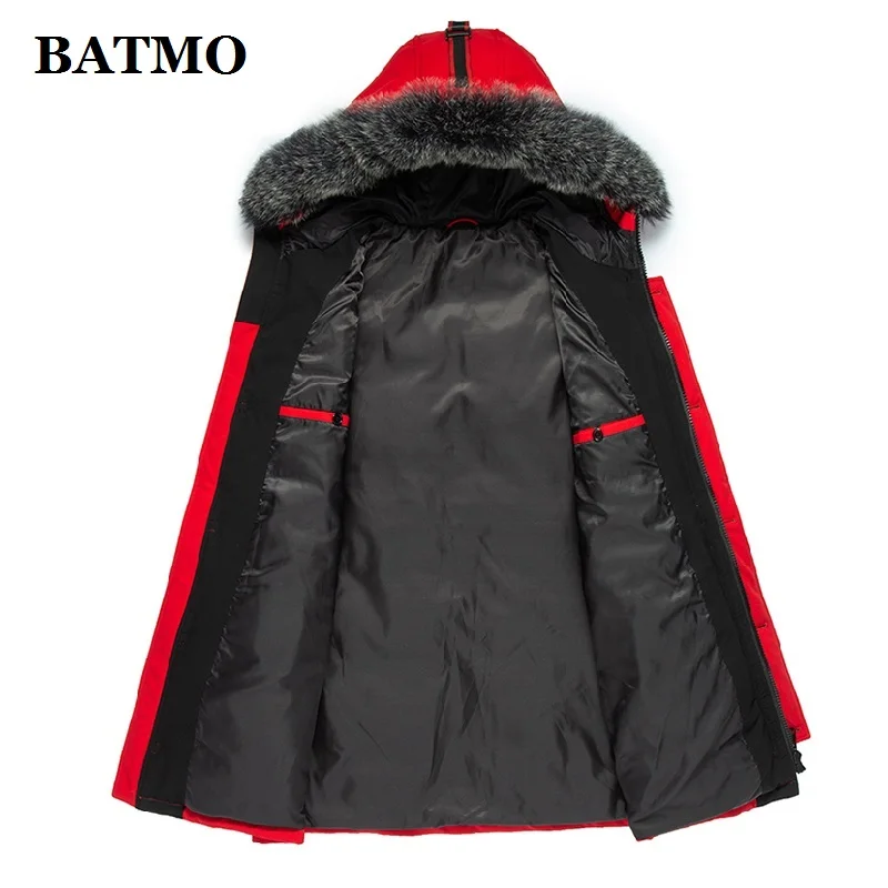 BATMO 90% белый утиный пух и Лисий меховой воротник с капюшоном куртки мужские, мужские зимние черные пуховики, толстое теплое пальто, большие размеры 9007