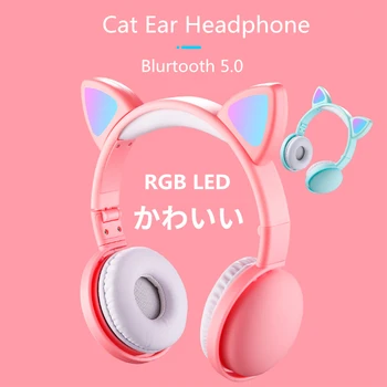 

New Arrival RGB Color LED Cat Ear Headphones Noise Cancelling Bluetooth 5.0 Headsets Adults and Kids Headset With Mic