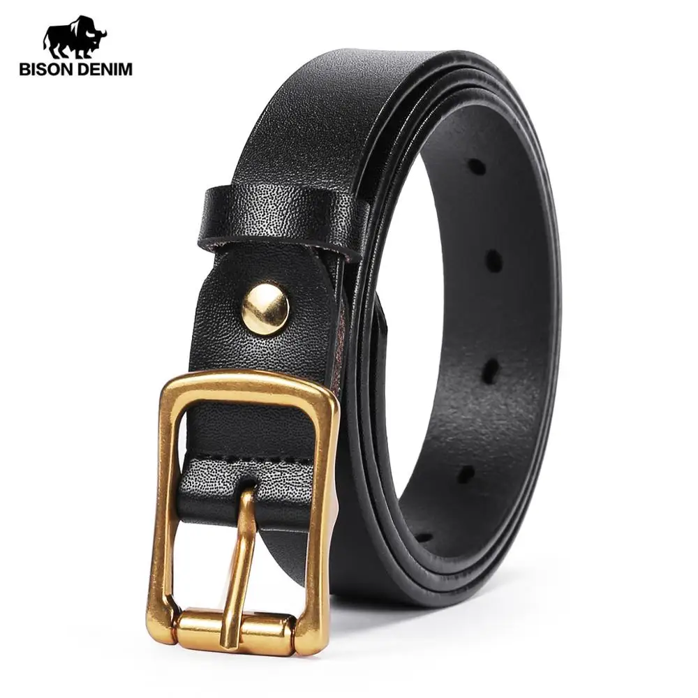BISON DENIM Women's Belt Vintage Genuine Leather Pin Buckle Belts for Women Fashion High Qualtiy Female pasek damski N60245 |