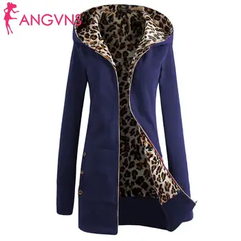 

Women Casual Hooded Neck Long Sleeve Leopard Print Zipper Pocket Closure Autumn, Winter Sweater Coat