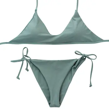 

Sexy Women Swimwear Solid Army Color Bikini Set Push-up Padded Bra Top Beach Bathing Suit Female Swimming Suit