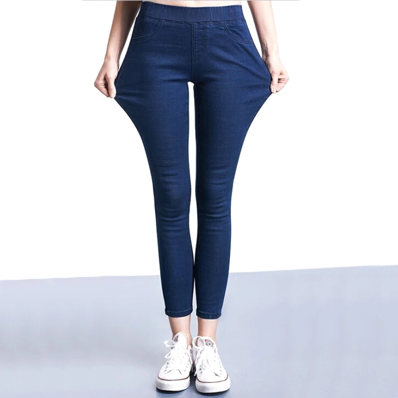 

LIBERJOG Women Elastic Waist Slim Jeans Female Push Up Hips Stretch Cotton Denim Pants Casual Trousers Plus Size Woman