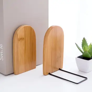

1PC Bamboo Metal Bookend Bookshelf Bookend Book Rack Stand Holder Desk Home Office