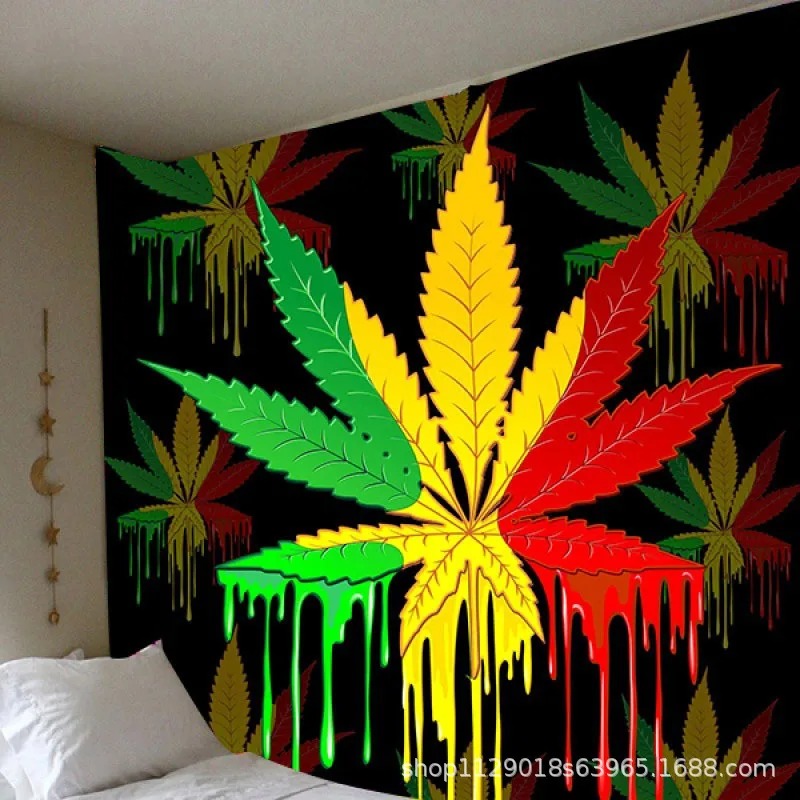 Plant hemp leaf wall hanging tapestry bedroom decoration home decoration tapestry live background cloth