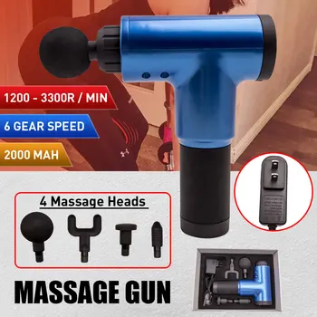

6 levels Speed Regulation Muscle Massage Gun Deep Tissue Massager Therapy Percussion Vibrating 7.4V DC 4 Heads