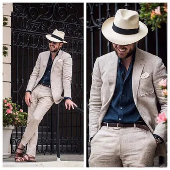 

Beige Serge Men Suits for Wedding Suit Groom Tuxedo Terno Masculino Slim Fit Best Man Blazer Prom Jacket Pants trajes de hombre