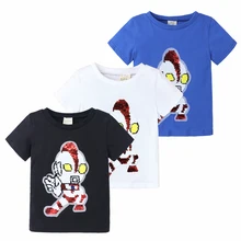 Летняя футболка для маленьких мальчиков, волшебные двусторонние пайетки, одежда для девочек, хлопковая Повседневная футболка унисекс с короткими рукавами и рисунком, DBT112