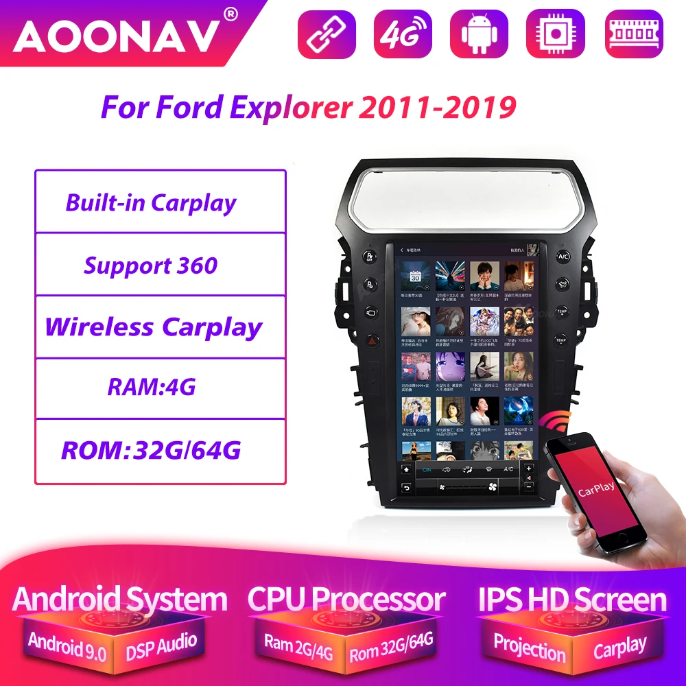 Автомагнитола 2 Din Android Тесла стиль вертикальный экран GPS-навигация для Ford Explorer