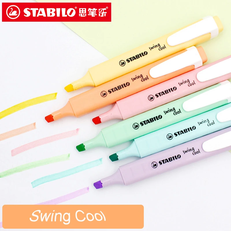 Pack of 6 Assorted Colours 1-4mm Stabilo Swing Cool Pastel Highlighter Marker Pens 