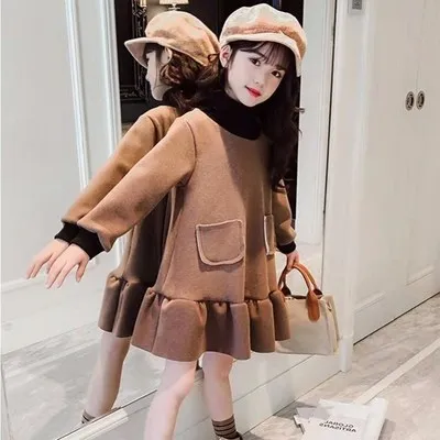 Зимнее платье для девочек бархатные рождественские платья для девочек, теплое детское платье костюм принцессы для подростков г., от 3 до 14 лет, гладкое, мягкое