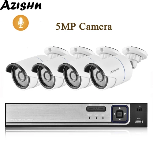 AZISHN 4CH 5MP POE NVR система безопасности H.265 5MP 4MP 2MP аудио запись Открытый IP66 Водонепроницаемая ip-камера комплект для домашнего видеонаблюдения - Цвет: 5MP Camera