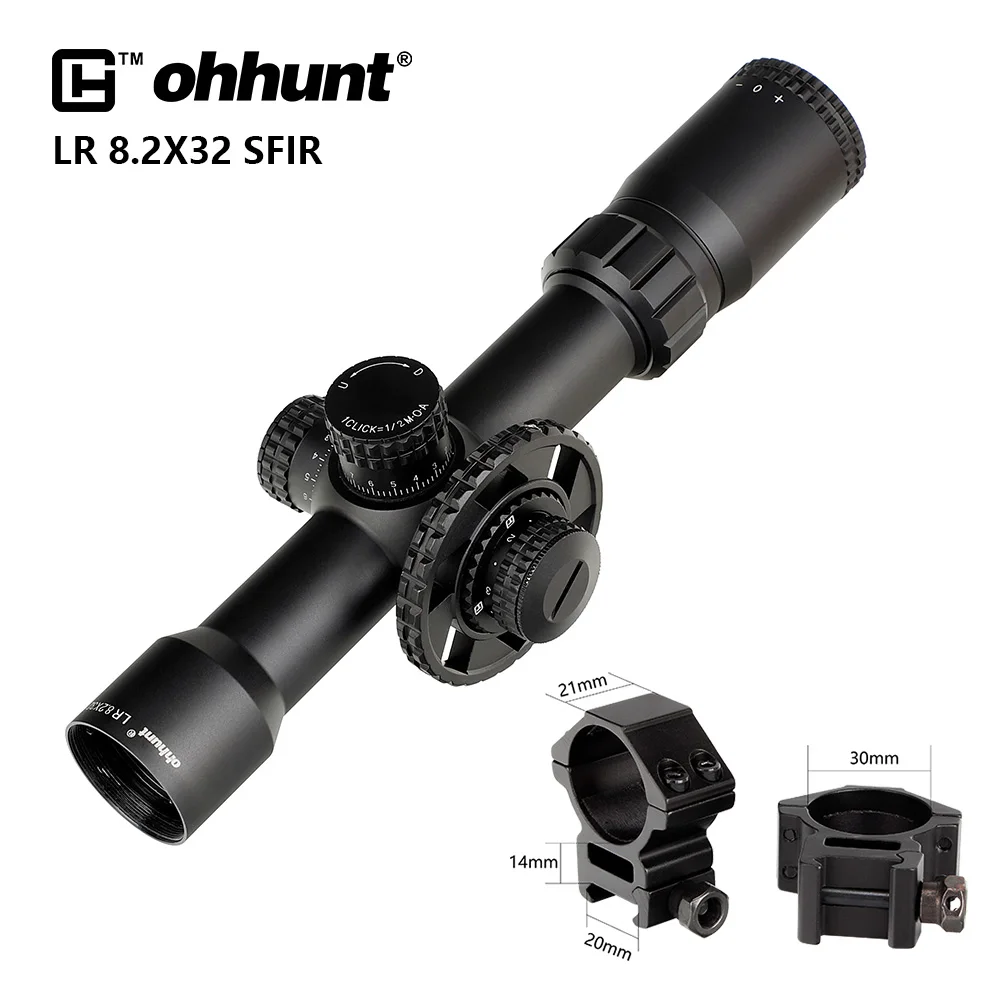 Ohhunt LR 8,2X32 SFIR тактический прицел стекло травленая сетка Красная подсветка боковая параллакса башенки замок сброс охотничий прицел - Цвет: Med Picatinny Rings
