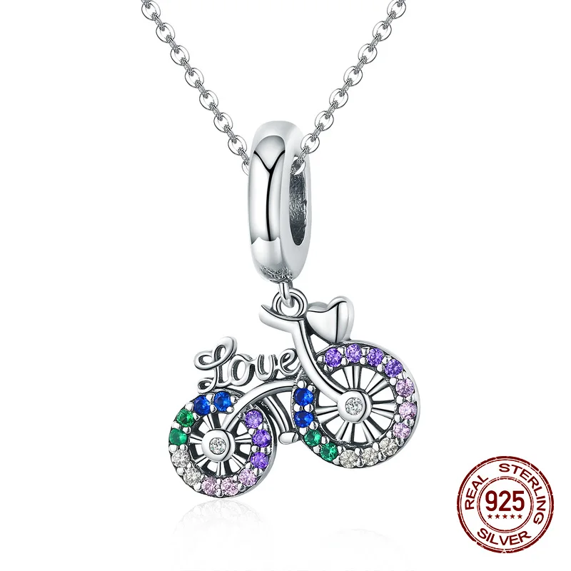 Fit Pandora браслет Шарм 925 Серебряный велосипед ожерелье кулон для женщин модные ювелирные бусины DIY ювелирные изделия