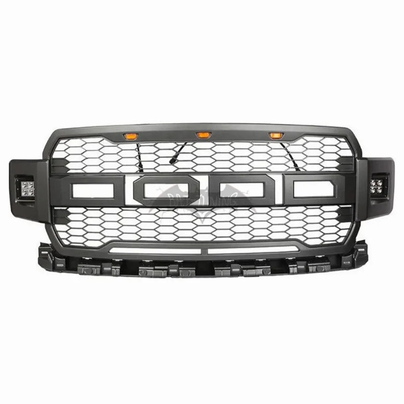 Черный/серый ячеистой сетки вид спереди Гриль подходит для Ford Raptor F-150 Raptor передний бампер решетка ABS с фонари янтарного цвета