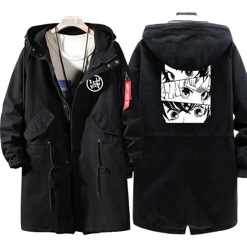 New Demon Slayer: Kimetsu no Yaiba Hoodie Anime Kamado Tanjirou trench coat Men fashion cotton zipper Overcoat Jacket