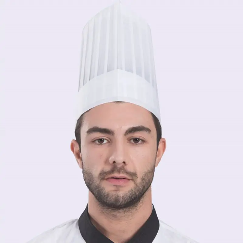 

20Pcs Unisex Disposable White Non Woven Pleated Chef Tall Hat Cooking Round Cap