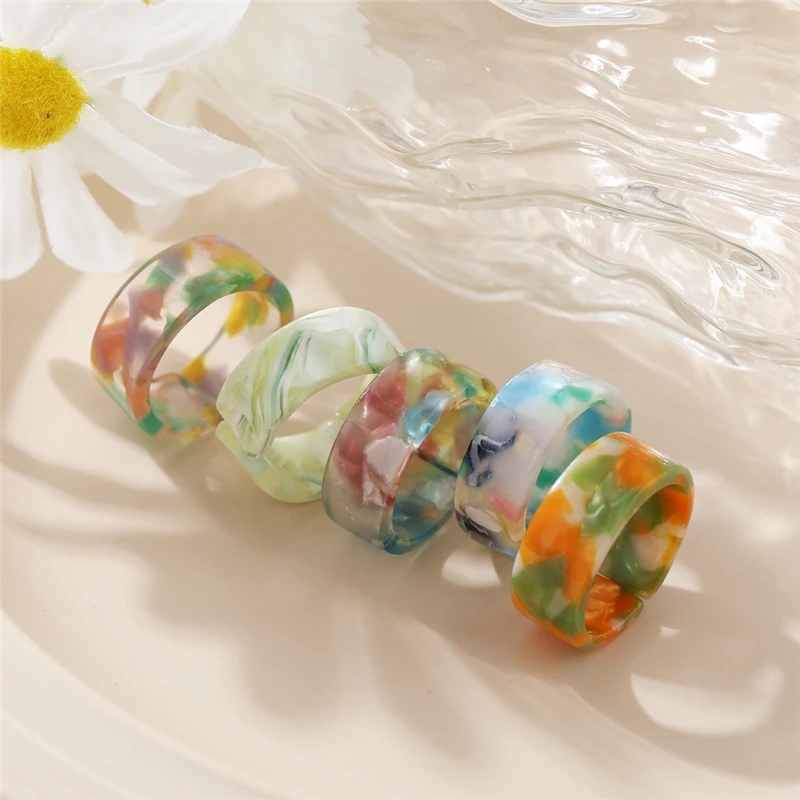 17KM Korean Colorful Transparent Resin Acrylic Rings Set for Women Trendy Geometric Square Round Ring Wedding Jewelry