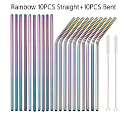 Vibrant Eco-friendly Reusable Metal Straw Set - 10 Color Stainless Steel Drinking Straws (Rainbow Mixed)
