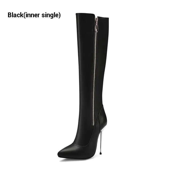 CDAXILAN/женские сапоги до колена из натуральной мягкой коровьей кожи, с боковой молнией, на очень высоком тонком каблуке, для верховой езды, сапоги Equestian - Цвет: Black(inner single)