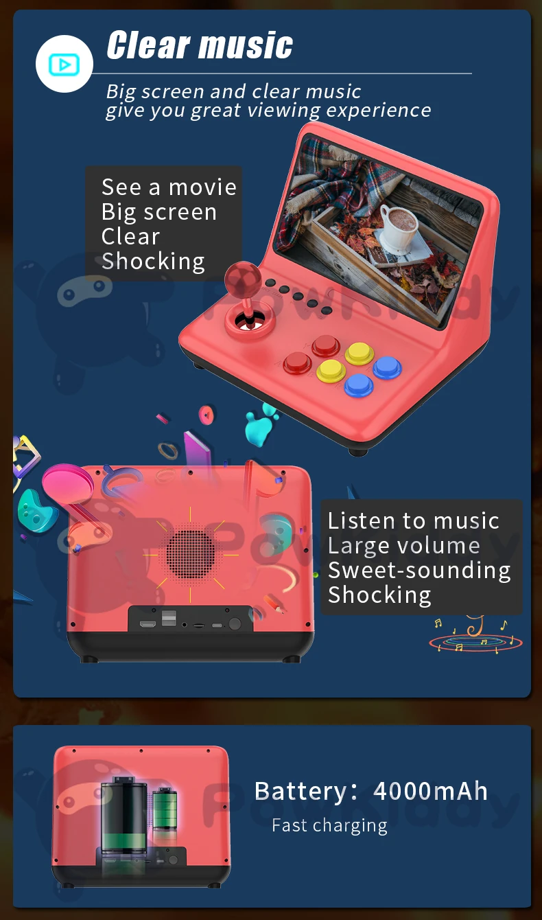 POWKIDDY A12 9 дюймов IPS игровая консоль Встроенный 2000 игр аркадный джойстик игровой