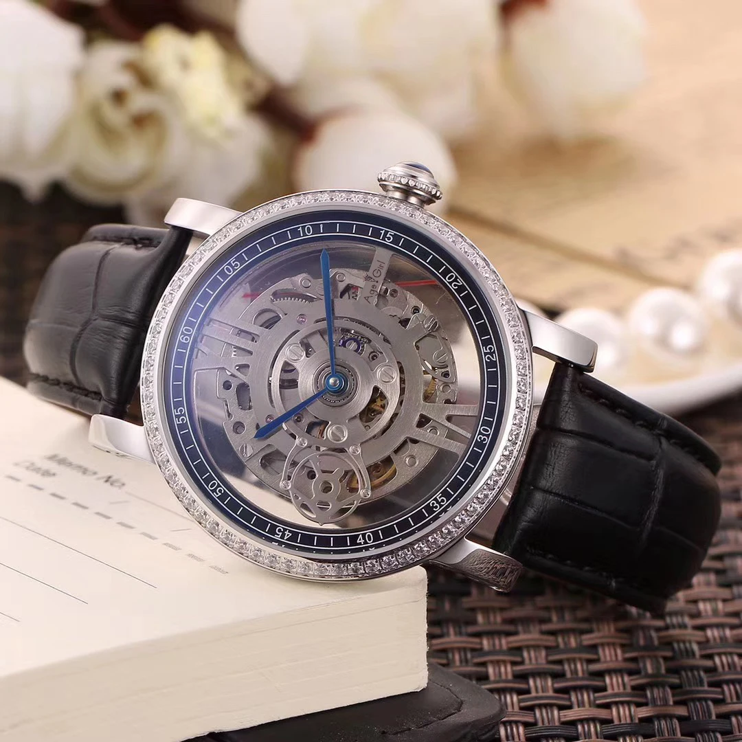 

Famous Brand New Men Automatic Mechanical Watch Silver Rose Gold Diamond Black Brown Leather Skeleton Simple Sapphire Sport AAA+