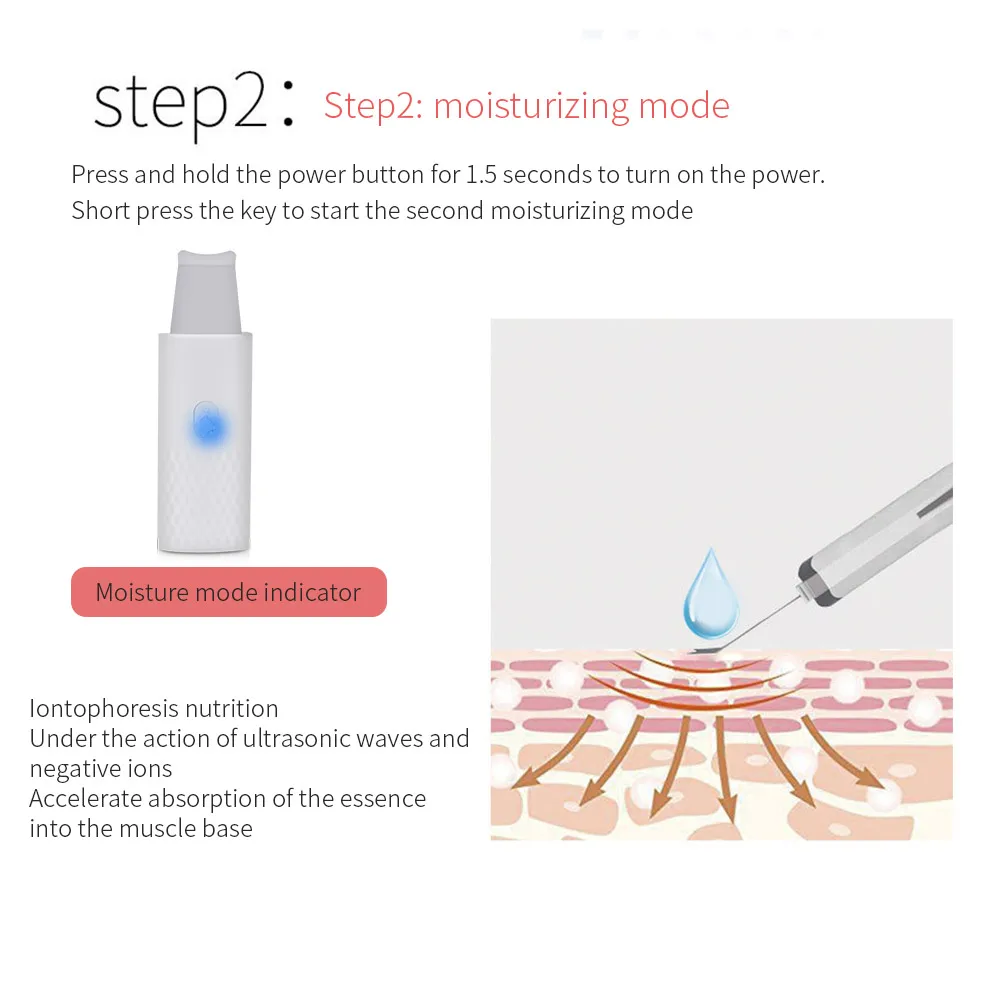 Professional Ultrasonic Facial Skin Scrubber Ion Deep Face Cleaning Peeling Rechargeable Skin Care Device Beauty Instrument