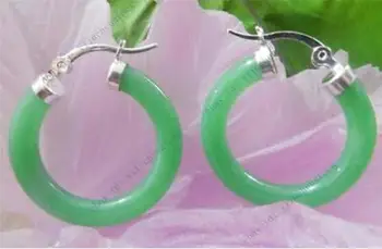 

BEAUTIFUL! REAL NATURAL GREEN JADE CLICK HOOP EARRING SILVER HOOK