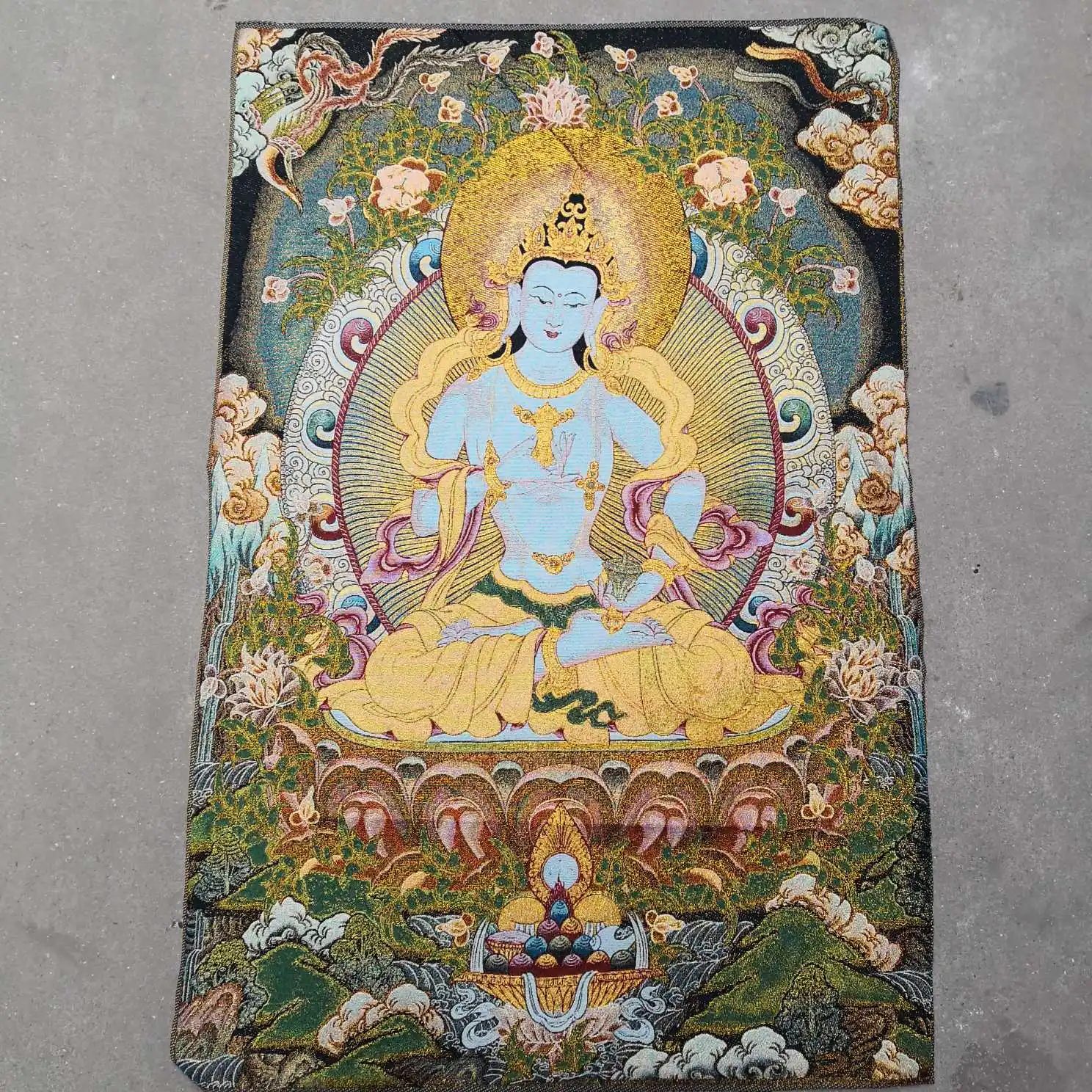 

35"Thangka Embroidery Tibetan Buddhism silk Embroidery brocade Nepal Vajrasattva Buddha Thangkas Worship Hall Town house