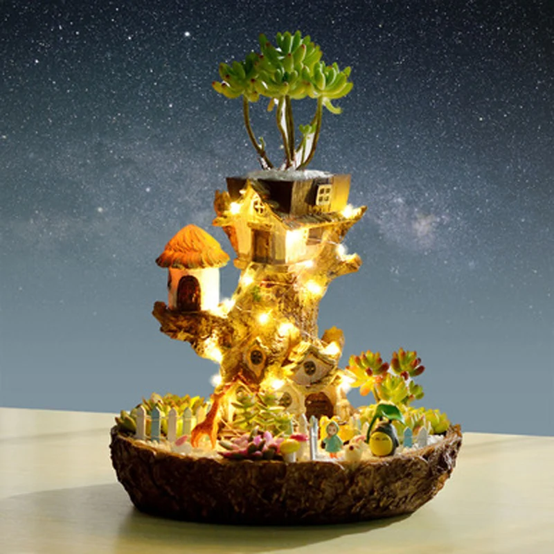 Resin Flower Pot for Succulent Plants, Desktop Potted Holder, Retro Village, Home, House Shape, Balcony Decoration Ornaments