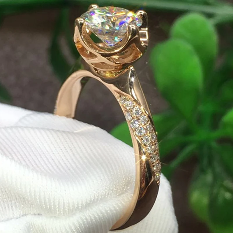 Женское кольцо с муассанитом и бриллиантом 14 к розовое золото 1 2 3 4 5 карат |