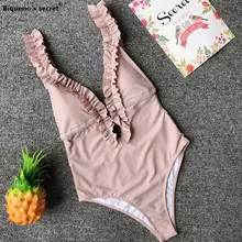 Монокини с открытой спиной, v-образный вырез, боди, резинки, ягодицы, гофрированный Цельный купальник, сексуальный купальник, женские одноцветные купальники с эффектом пуш-ап