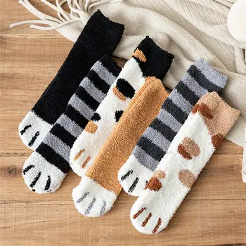 

Funny socks female casual cartoon plush coral velvet women's socks autumn and winter cat claws cute thick warm socks