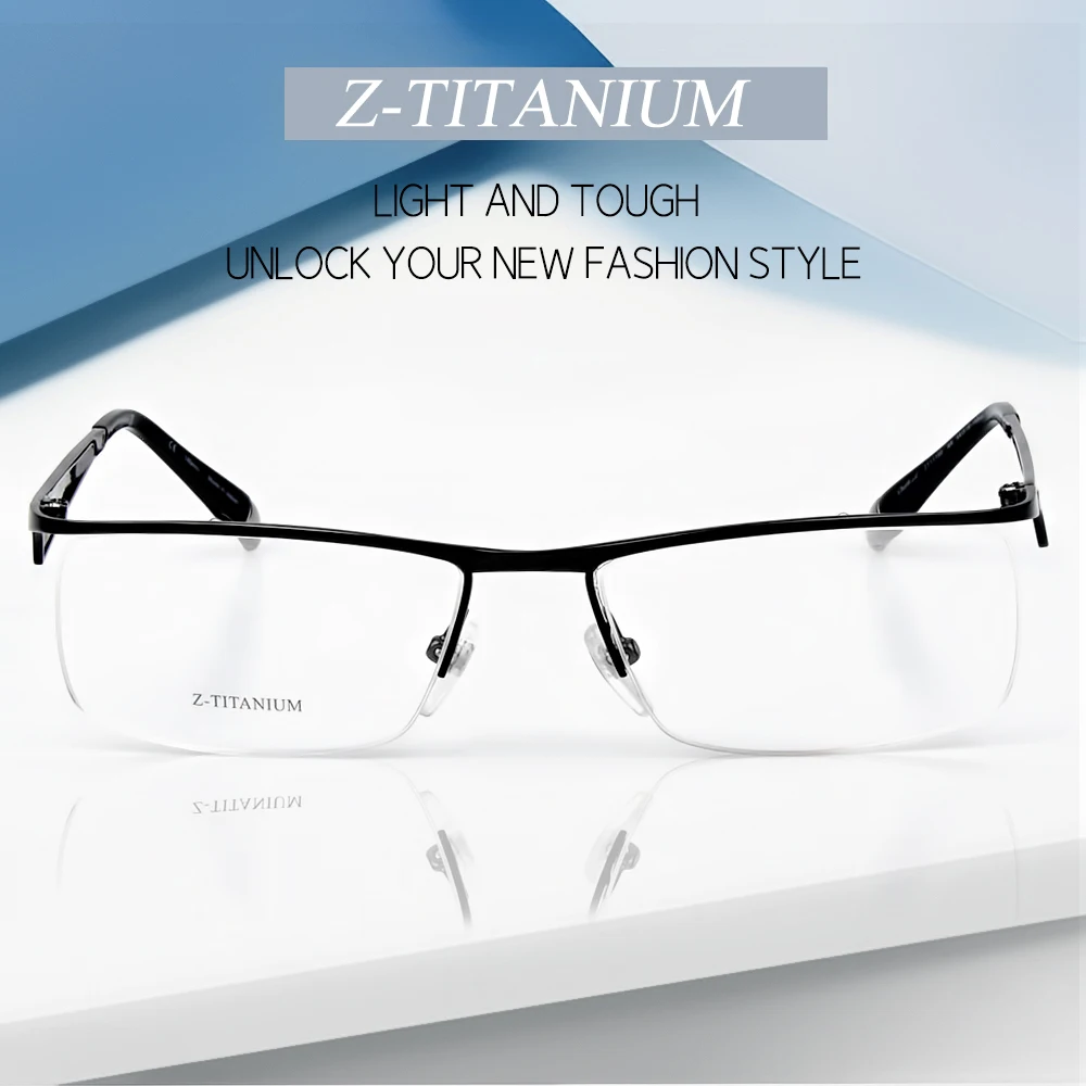 日本ブランドz-チタンハーフリム眼鏡男性超軽量光学処方メガネフレーム ...