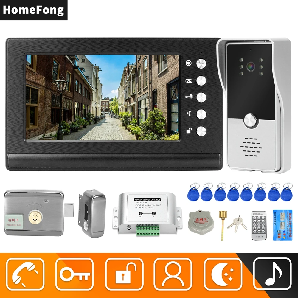 HomeFong videoportero wifi con apertura puerta,telefonillo portero  automático,Cámara de timbre inalámbrico para exteriores con pantalla táctil  de 7 pulgadas, 1080P 2MP, visión nocturna clara, kit de sistema de control  - AliExpress