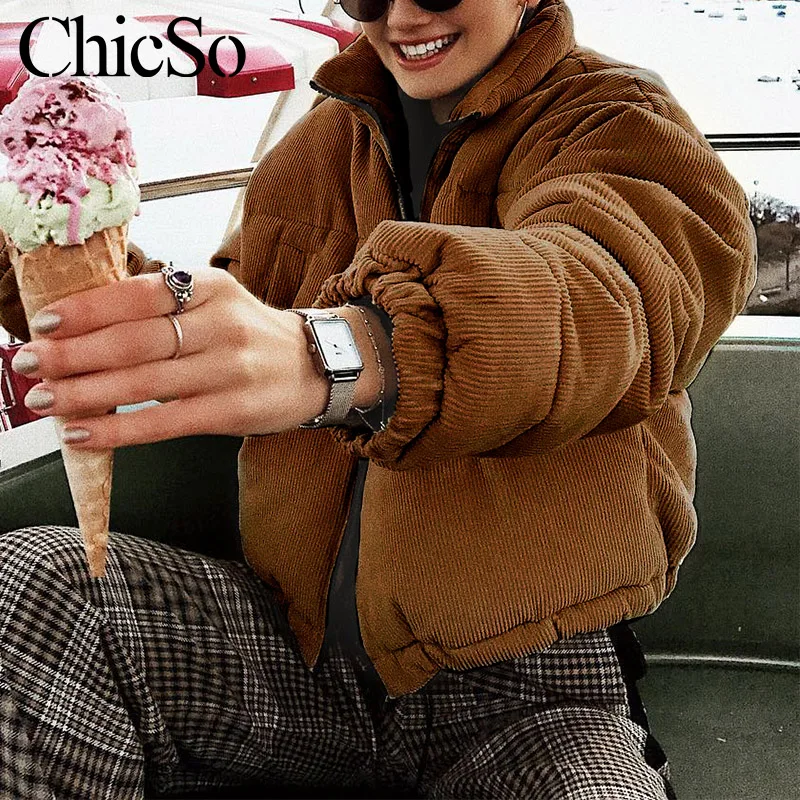 Beste Missychilli Casual Down Parka Jas Vrouwen Jas Winter Vrouwelijke Kaki Streetwear Korte Jas Sneeuw Wear Corduroy Warm Outerwear2019