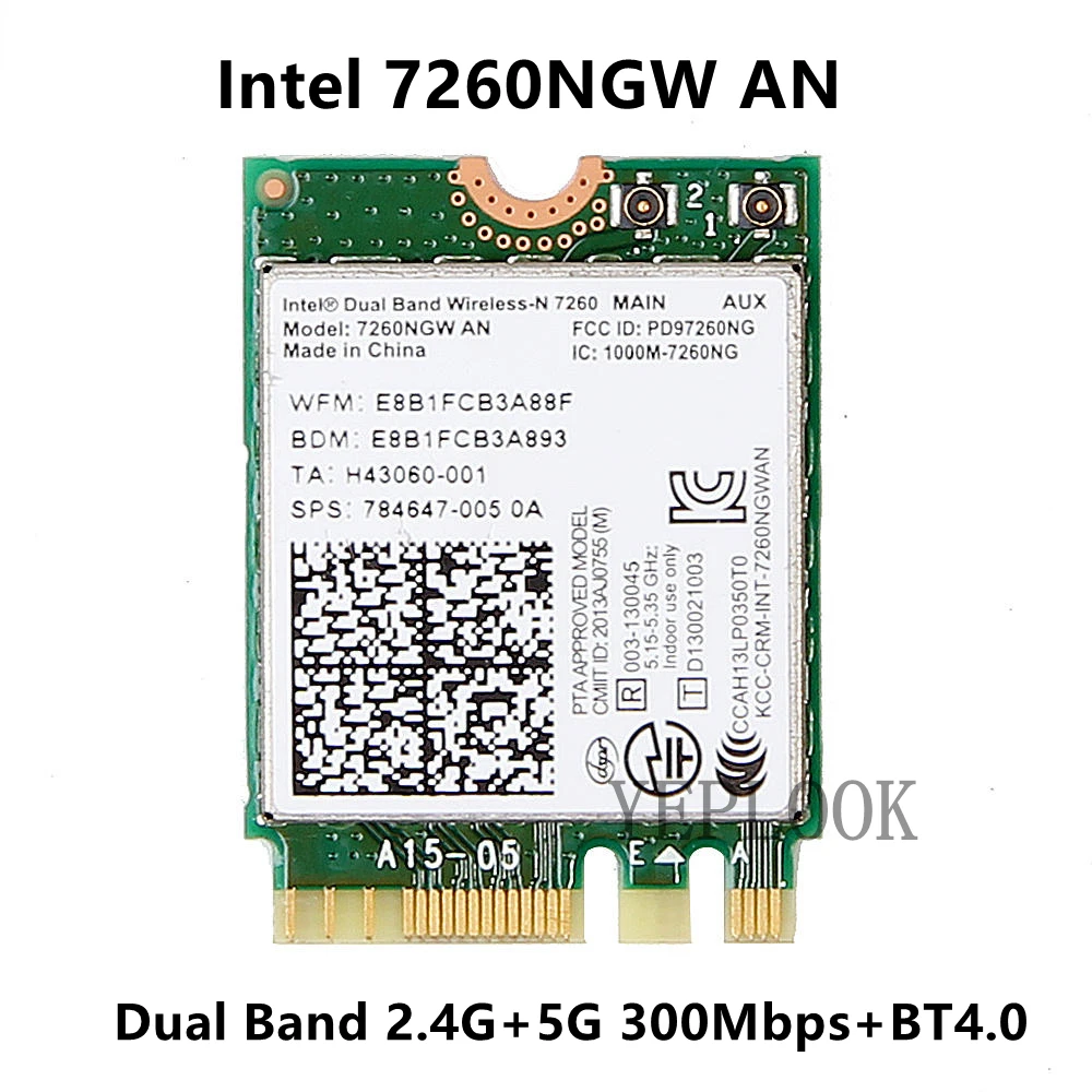 Сетевая карта 7260AN Intel Wireless-N 7260 7260NGW 300 Мбит/с Bluetooth4.0 Wi-Fi + Bluetooth Двухдиапазонная 2 4G/5