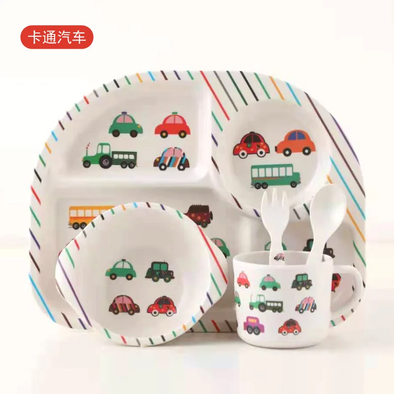 Bonito dos Desenhos Animados do Bebê Pratos de Comida Louça com Tigela Prato Talheres Treinamento Crianças Alimentação Copo Colher Garfo 5 Pçs - Set 5 High Quality Mamãe e Bebê
