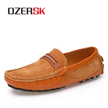 

OZERSK Brand Autumn Winter Fashion Cow Suede Men Casual Shoes Luxury Brand 2020 Men Loafers Breathable Slip On Driving Shoes