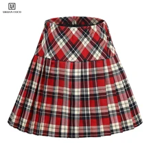 Urban CoCo Женская мода лето Высокая талия плед плиссированные юбки школьницы мини-трапециевидные женские юбки