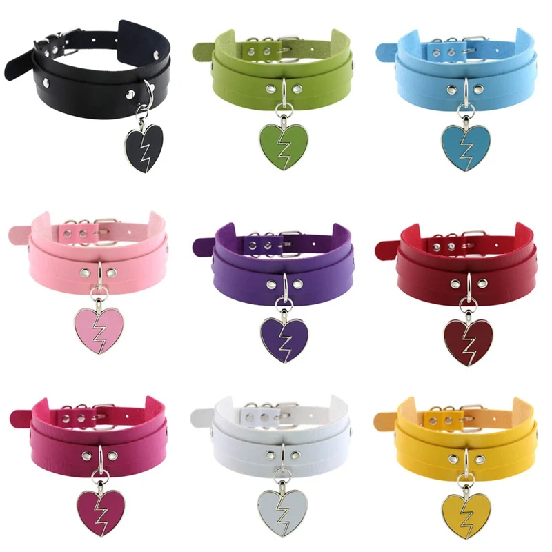 Fashion Punk Rock Gothic Sexy PU Leather Heart Shape Round Spike Rivet Collar Choker Necklace Body Jewelry Party Gifts