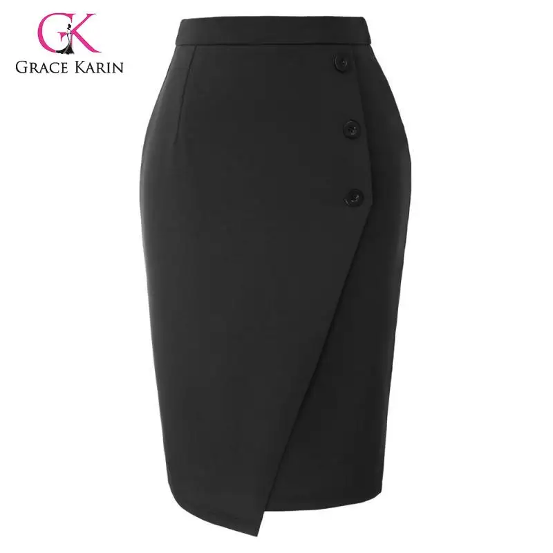 

Grace Karin High Waist Button Decorated Pencil Skirt Women Back Split Bodycon Office Lady Skirts Formal Business Work Midi Skirt