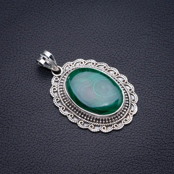 

Natural Malachite Handmade 925 Sterling Silver Pendant 2" D2967