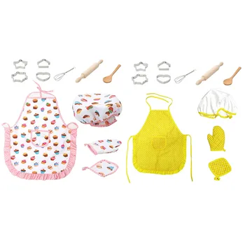 

Complete Children Chef Role Play Apron Costume Outfit Set with Cooking Baking Tool Toys for Little Girls Pretend Play